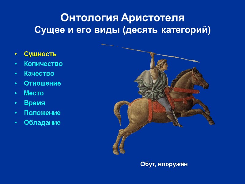 Сущность Количество Качество Отношение Место Время Положение Обладание Онтология Аристотеля Сущее и его виды